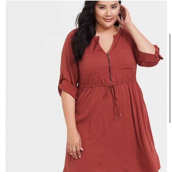 Torrid rust orange zip front drawstring waist dress size 2 or 2X - Picture 2 of 15